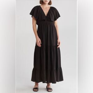 Mila Mae NWT Flutter Sleeve Tiered Maxi Dress Black  L
